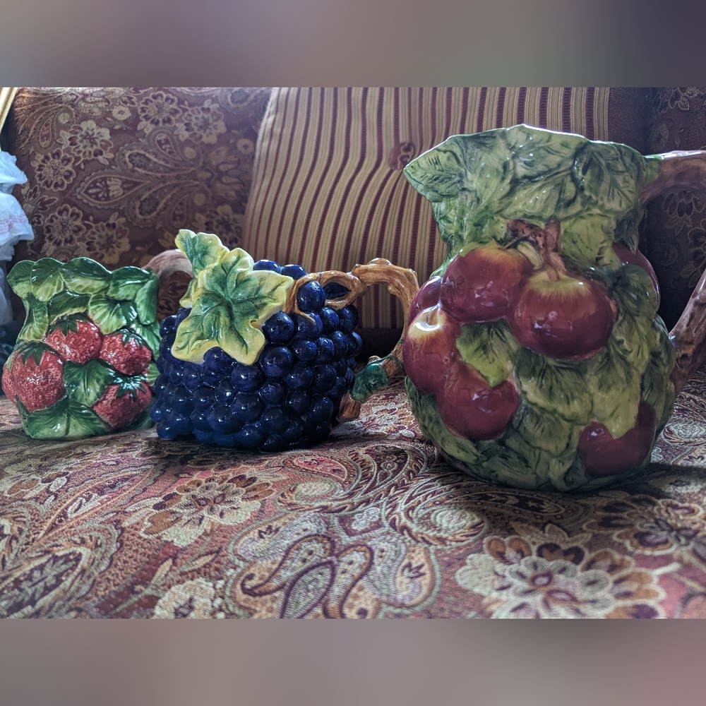 Vintage 1970's hand painted fruit pitchers